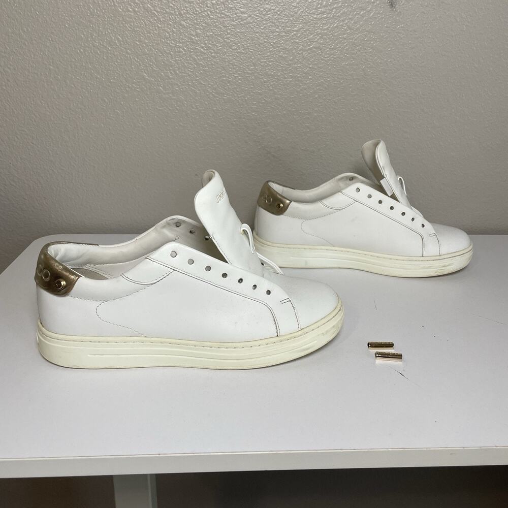 Jimmy Choo ROME Low Top Sneakers Women’s 37 / 7 US White Leather Classic Minimal
